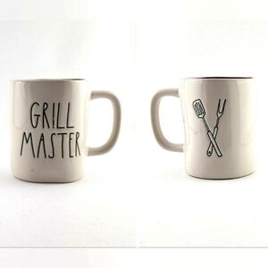 RAE DUNN Artisan White Ceramic Double Sided Mug Large Letters GRILL MASTER BBQ